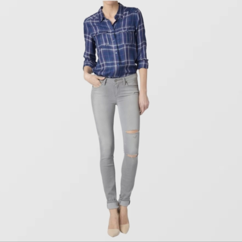 Paige Button Up Plaid Shirt Blue and Pink Size Medium